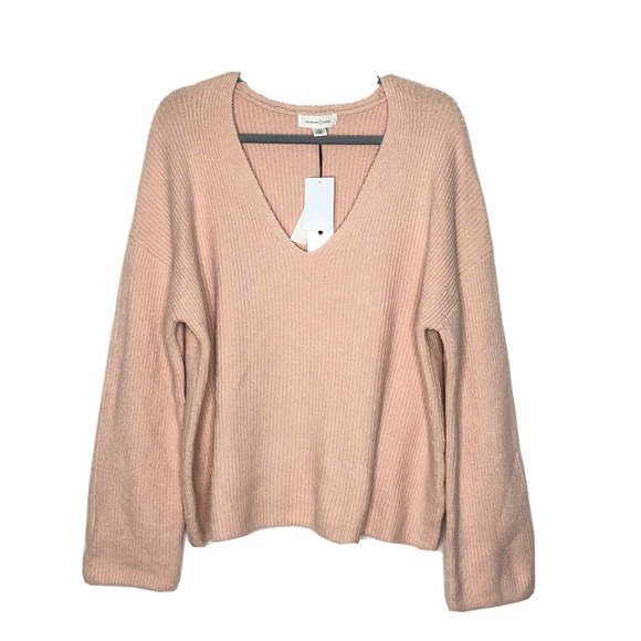 Treasure & Bond Small V-Neck Rib Pullover Wool Blend Sweater Blush Pink … - Picture 2 of 5